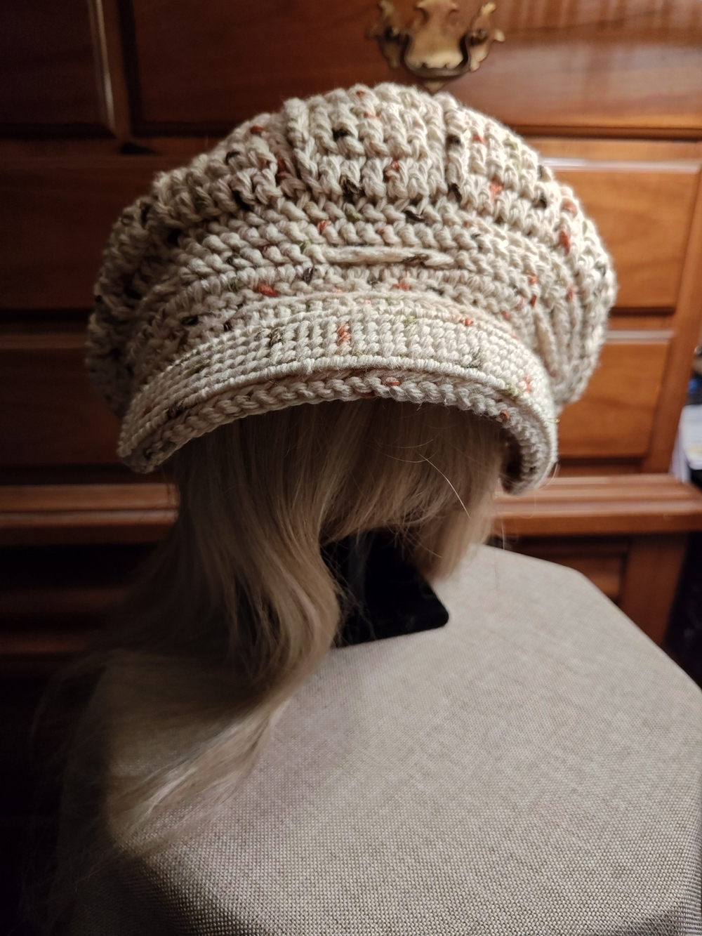 Speckled Cream Crochet Newsboy Hat